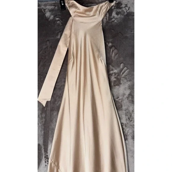 Show Me Your Mumu Lisa Maxi Dress Small Champagne Satin Halter Open Back - Picture 10 of 15